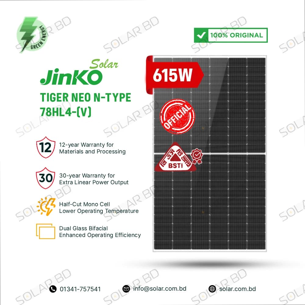 Jinko 615W N-Type Bifacial Solar Panel (Official)