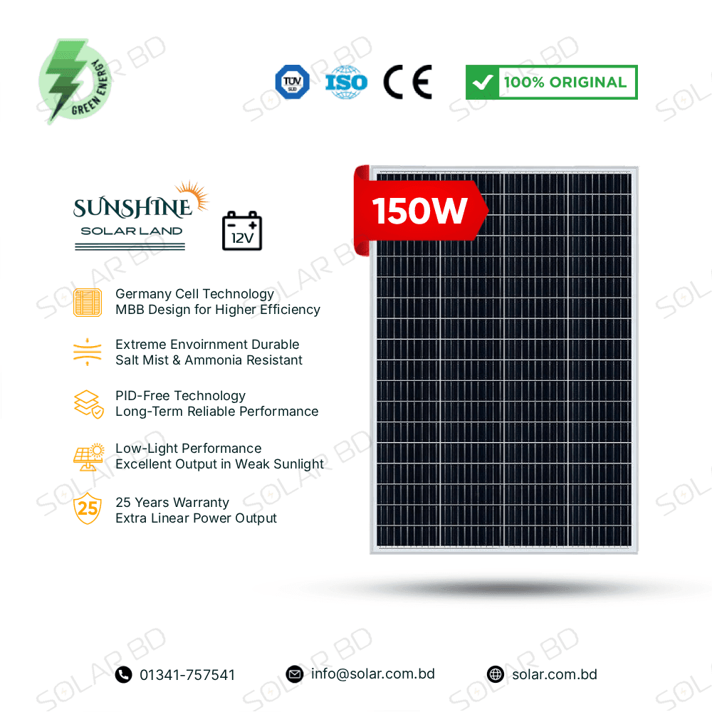 SUNSHINE 150W Germany Cell 12V Mono Solar Panel
