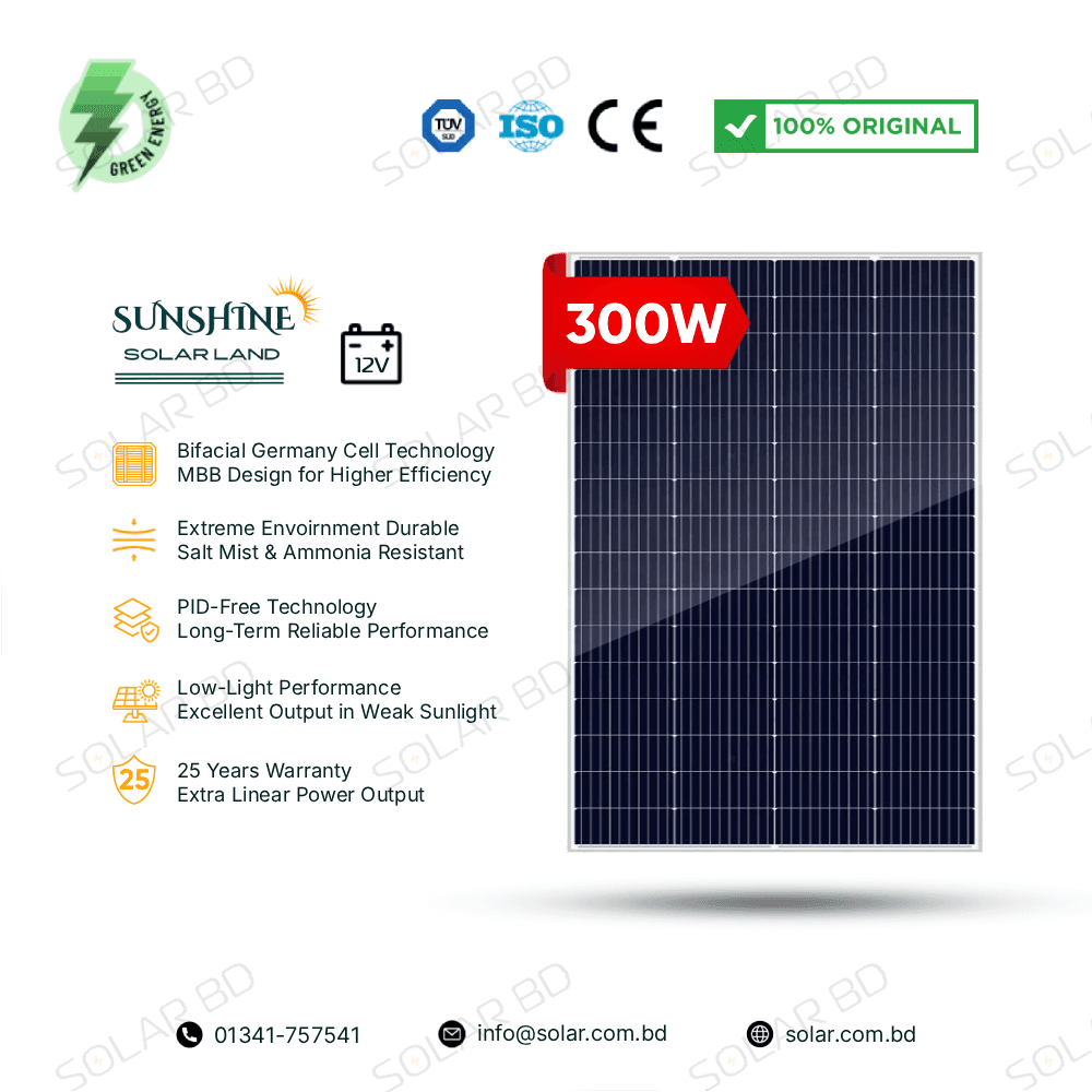SUNSHINE 300W Germany Cell 12V Mono Bifacial Solar Panel